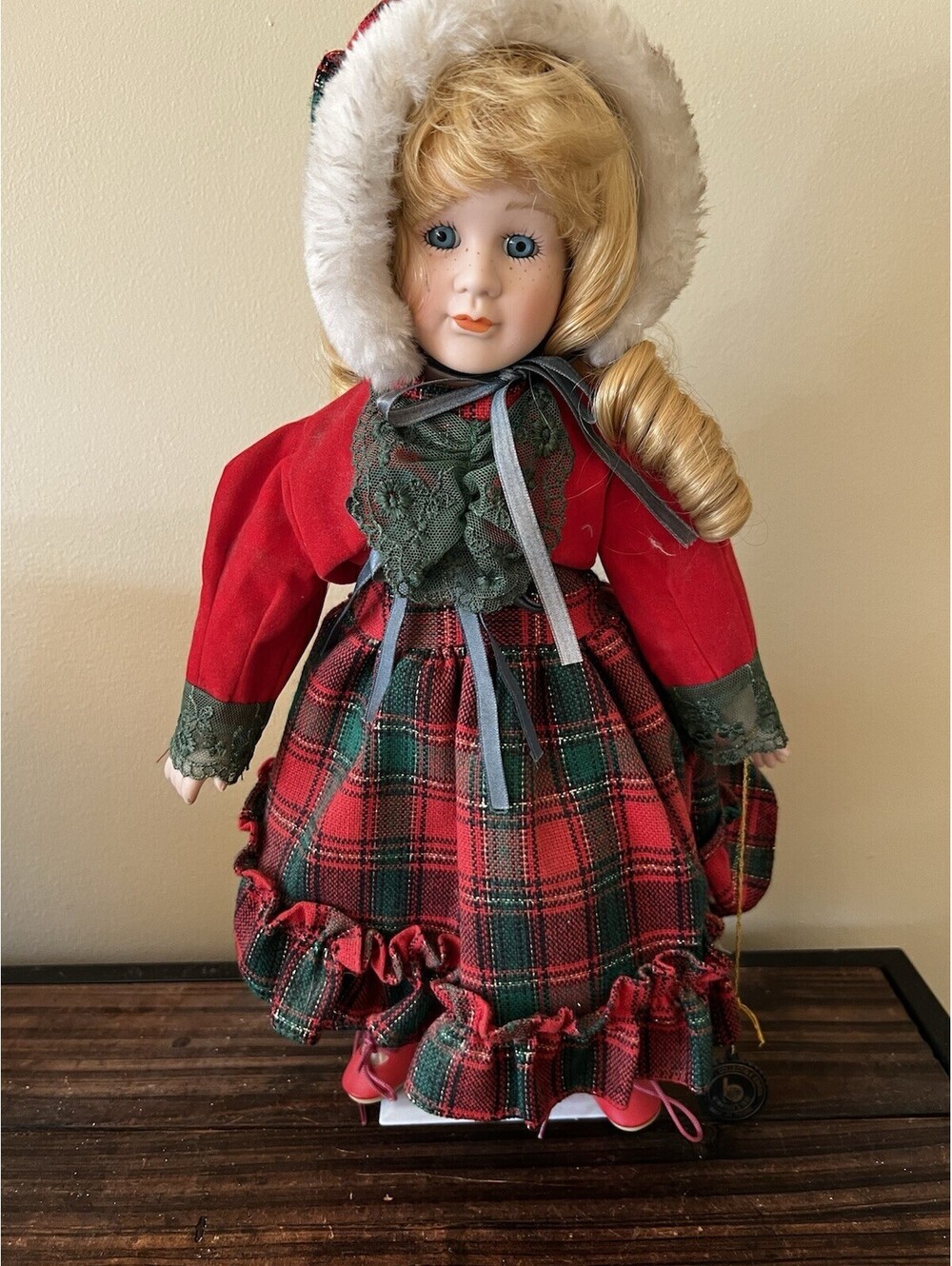 1990’s Brinn's Collectible Porcelain Doll Blonde Curly Hair Christmas 16”